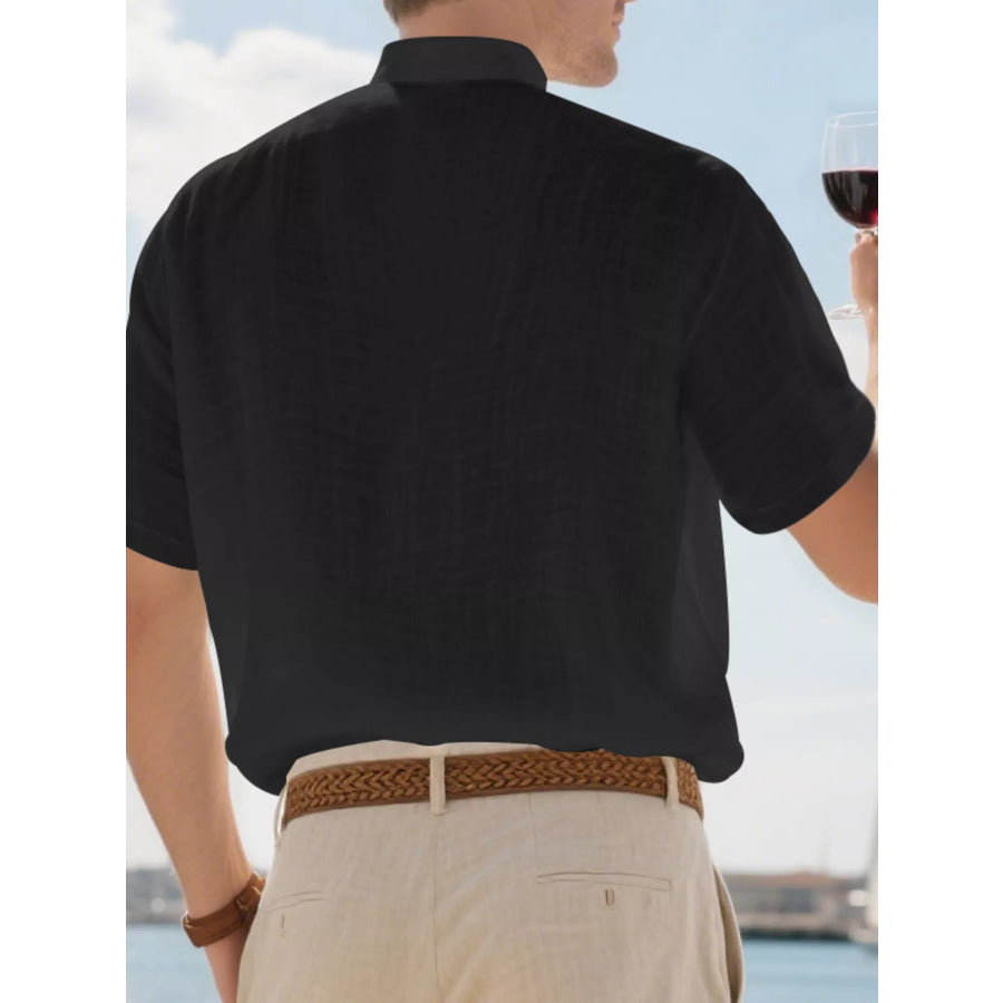 Men’s Full Size Button Detail Short Sleeve Shirt Plus Size Apparel and Accessories