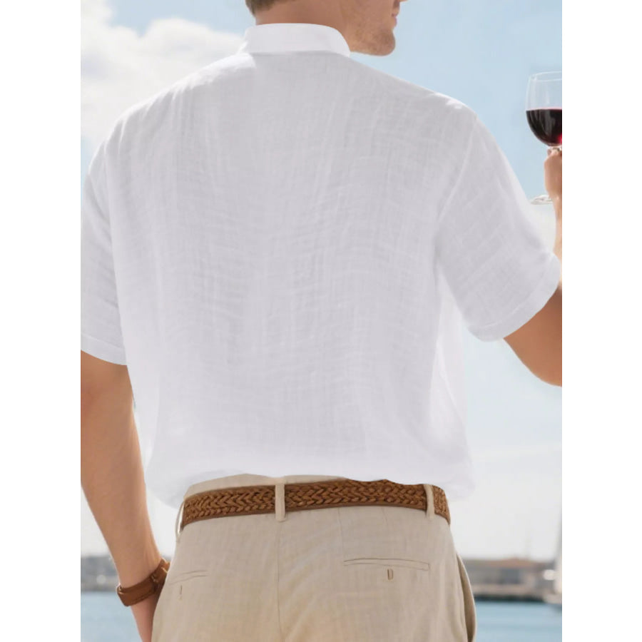 Men’s Full Size Button Detail Short Sleeve Shirt Plus Size Apparel and Accessories