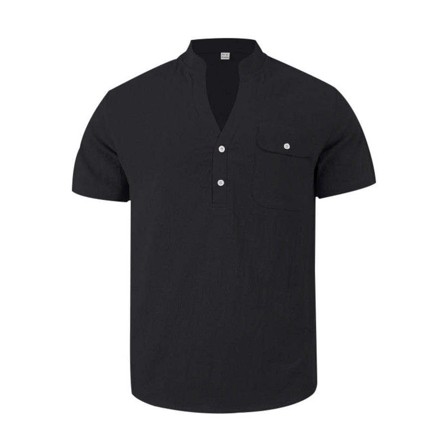 Men’s Full Size Button Detail Short Sleeve Shirt Plus Size Apparel and Accessories