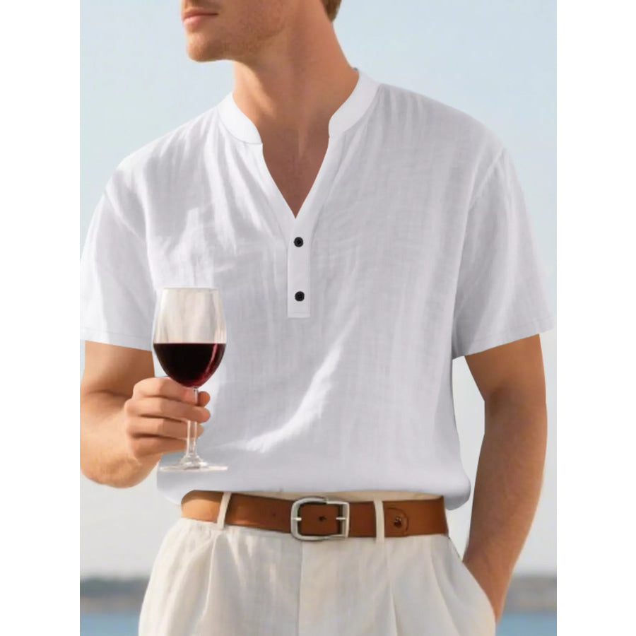 Men’s Full Size Button Detail Short Sleeve Shirt Plus Size Apparel and Accessories