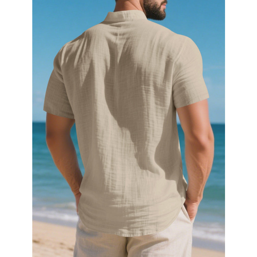 Men’s Full Size Button Detail Short Sleeve Shirt Plus Size Apparel and Accessories