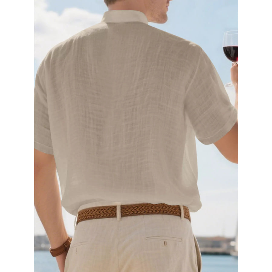 Men’s Full Size Button Detail Short Sleeve Shirt Plus Size Apparel and Accessories