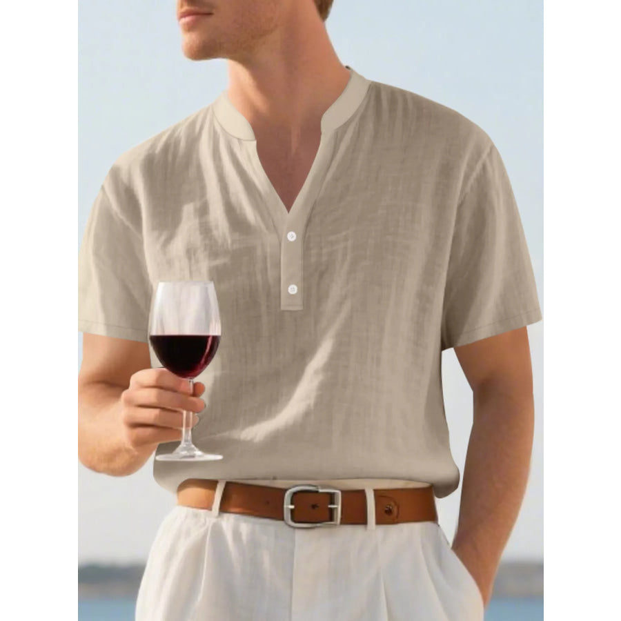 Men’s Full Size Button Detail Short Sleeve Shirt Plus Size Apparel and Accessories