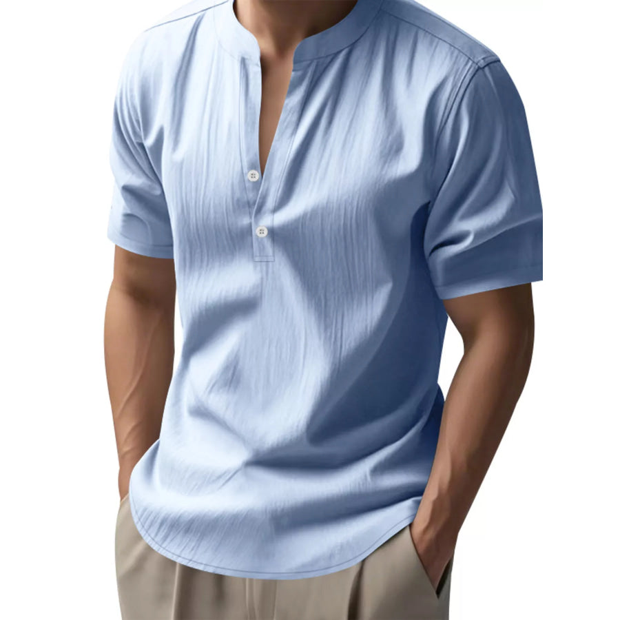 Men’s Full Size Button Detail Short Sleeve Shirt Plus Size Light Blue / S Apparel and Accessories