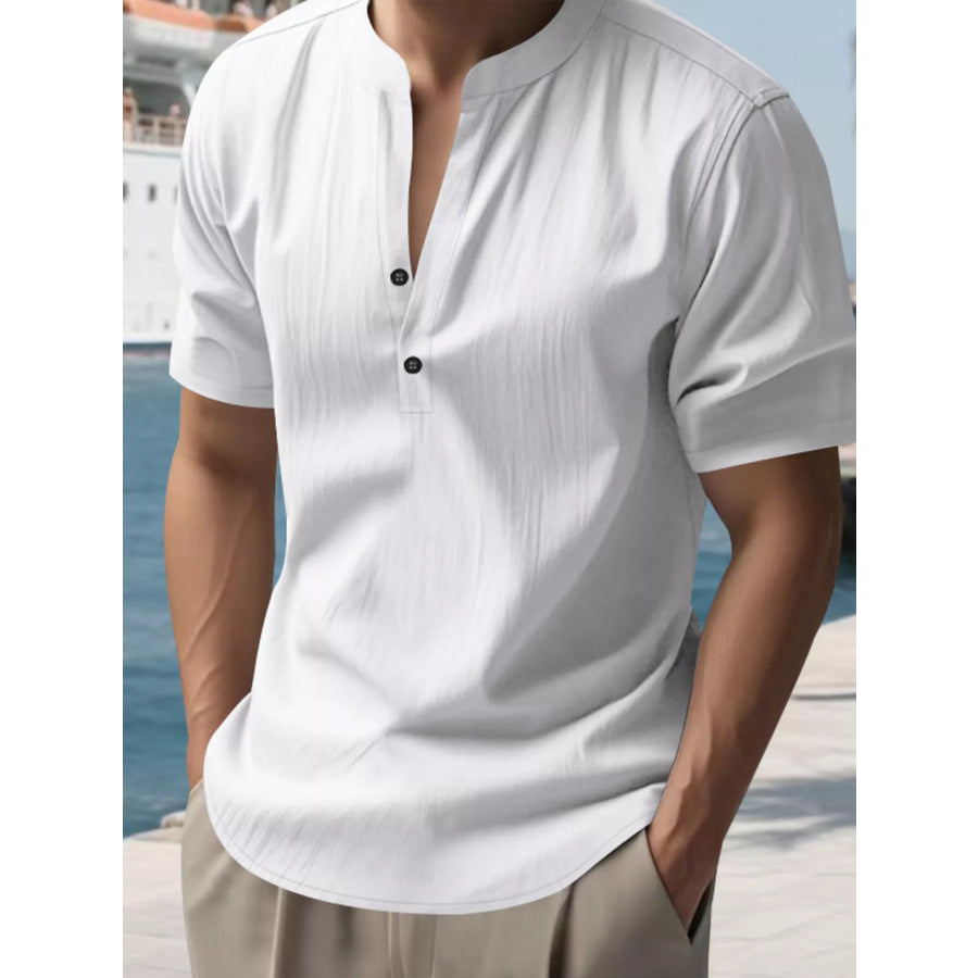 Men’s Full Size Button Detail Short Sleeve Shirt Plus Size White / S Apparel and Accessories