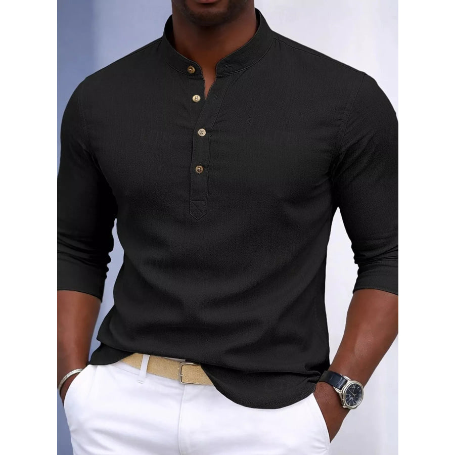 Men’s Full Size Button Detail Slim Fit Shirt Plus Size Black / S Apparel and Accessories