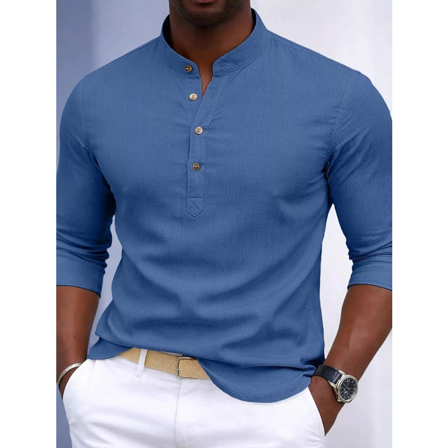 Men’s Full Size Button Detail Slim Fit Shirt Plus Size Blue / S Apparel and Accessories