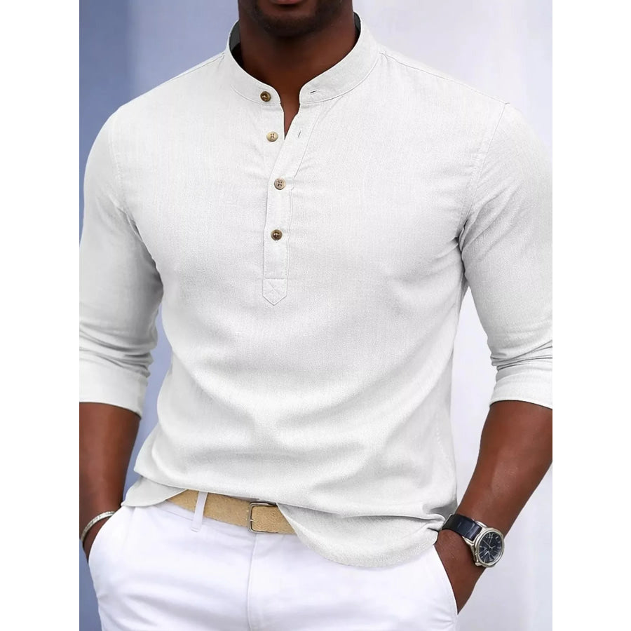 Men’s Full Size Button Detail Slim Fit Shirt Plus Size White / S Apparel and Accessories