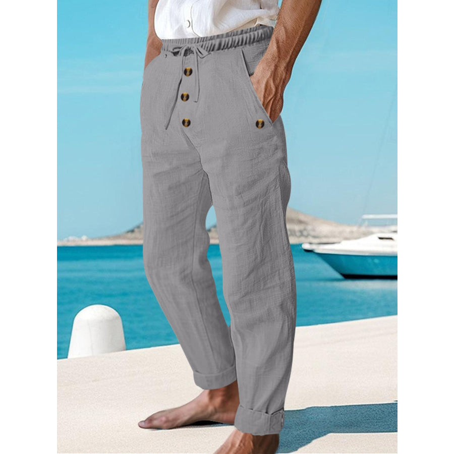 Men’s Full Size Button-Fly Drawstring Pants Plus Size Apparel and Accessories