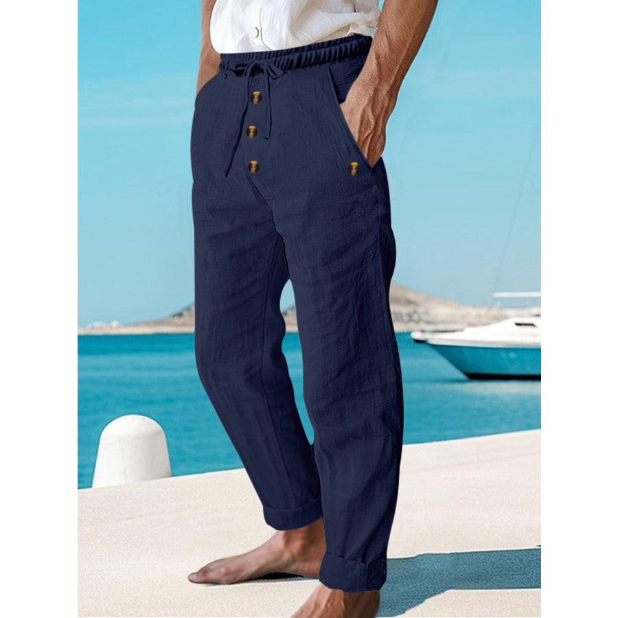 Men’s Full Size Button-Fly Drawstring Pants Plus Size Apparel and Accessories