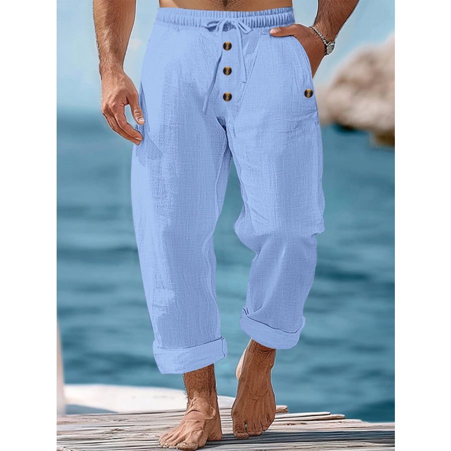 Men’s Full Size Button-Fly Drawstring Pants Plus Size Light Blue / S Apparel and Accessories