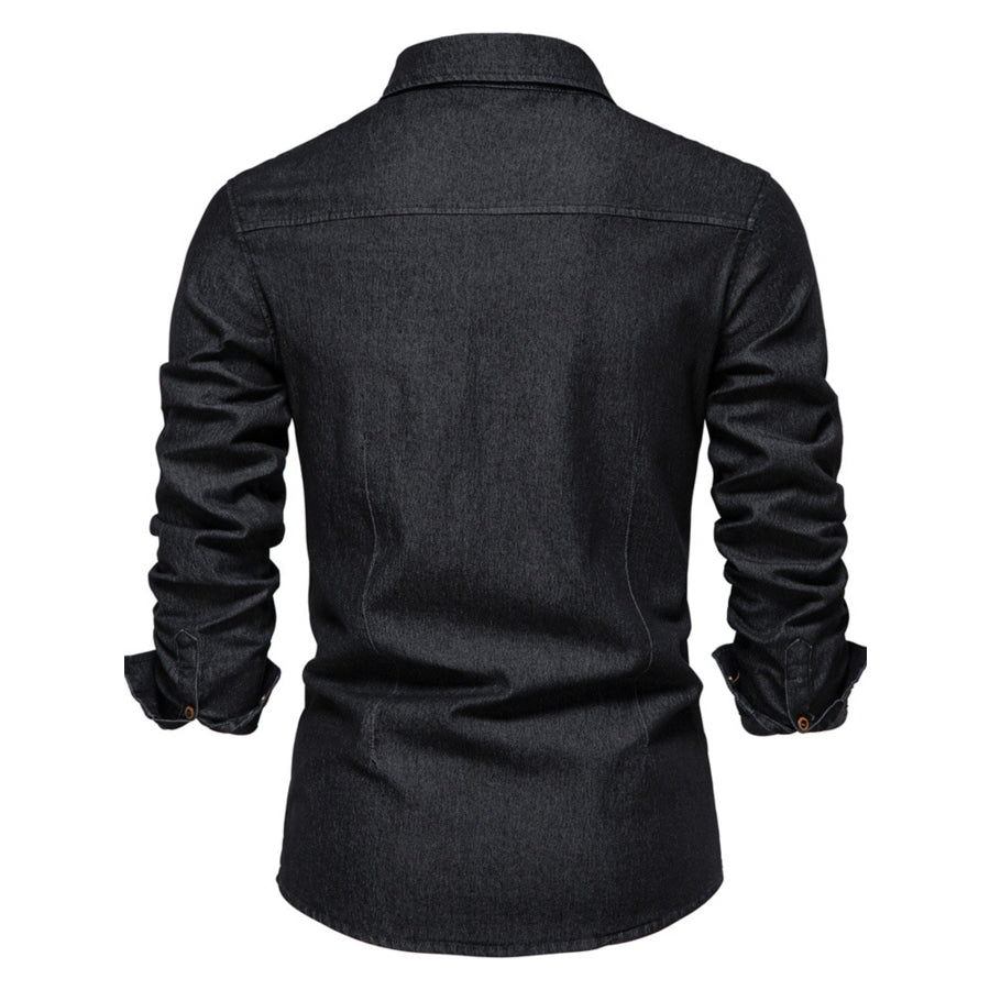 Men’s Full Size Button Up Denim Shirt with Chest Pocket Plus Size Apparel and Accessories