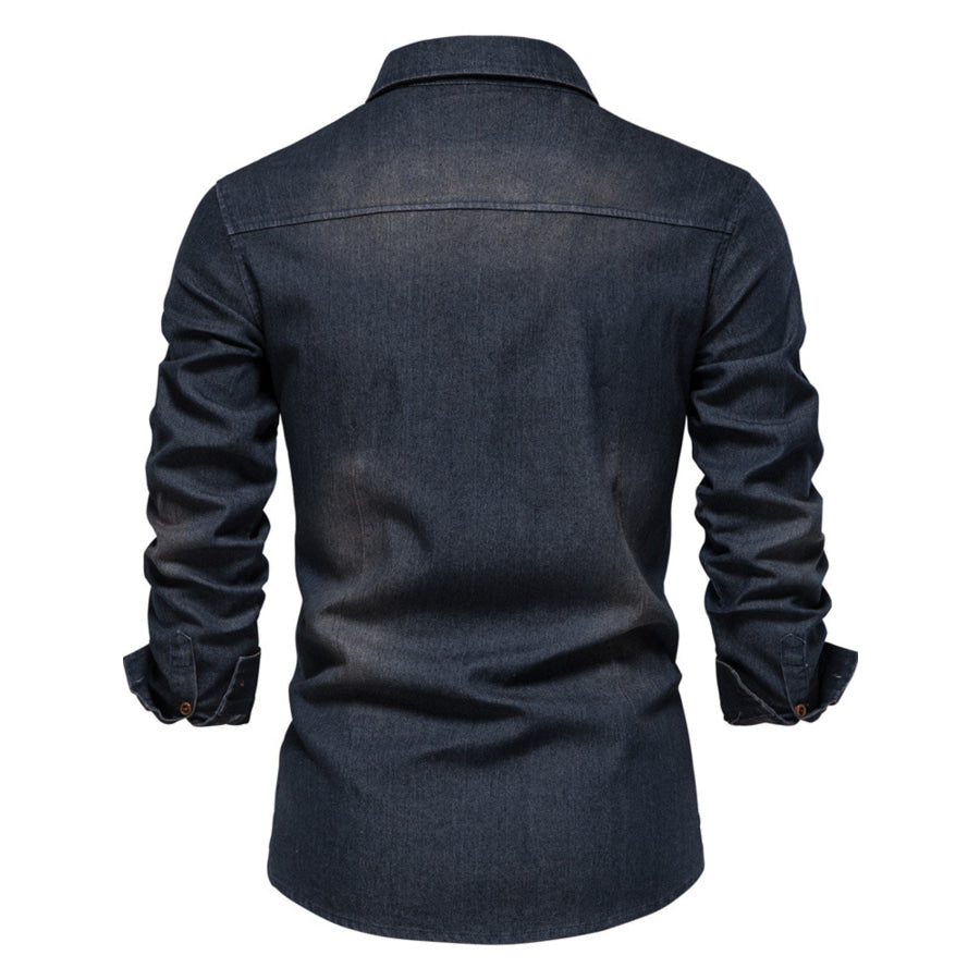 Men’s Full Size Button Up Denim Shirt with Chest Pocket Plus Size Apparel and Accessories