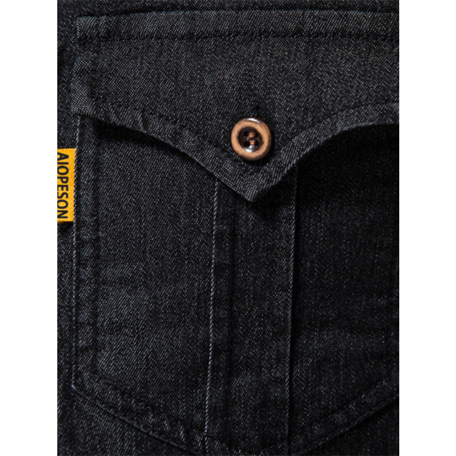 Men’s Full Size Button Up Denim Shirt with Chest Pocket Plus Size Apparel and Accessories