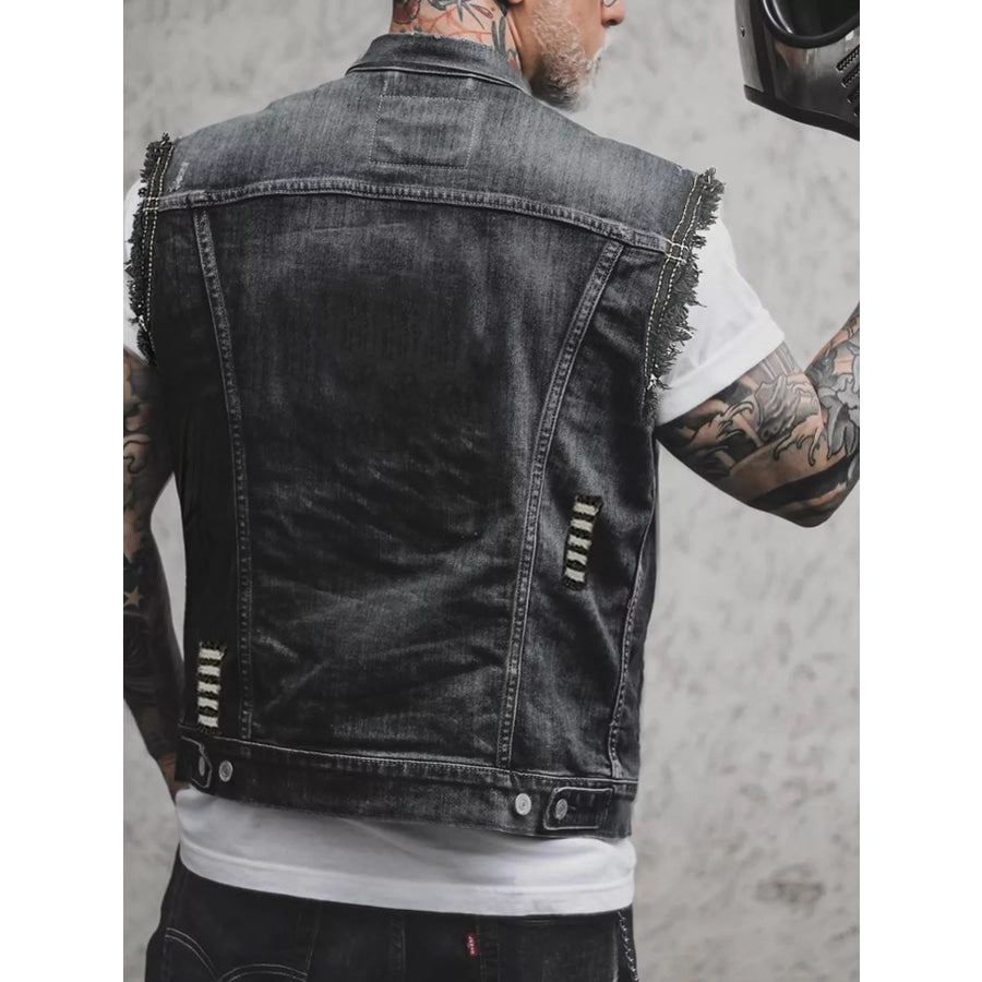 Men’s Full Size Button Up Denim Vest Plus Size Apparel and Accessories