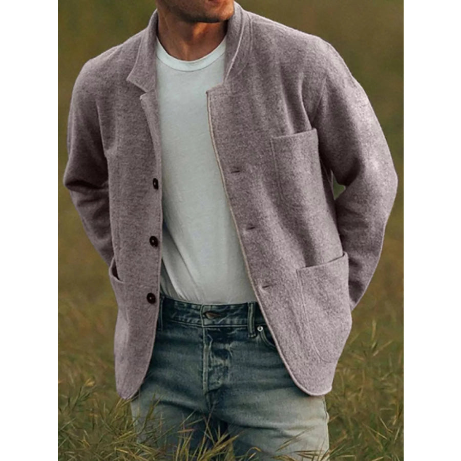 Men’s Full Size Button Up Long Sleeve Jacket with Patch Pockets Plus Mocha / S Apparel and Accessories