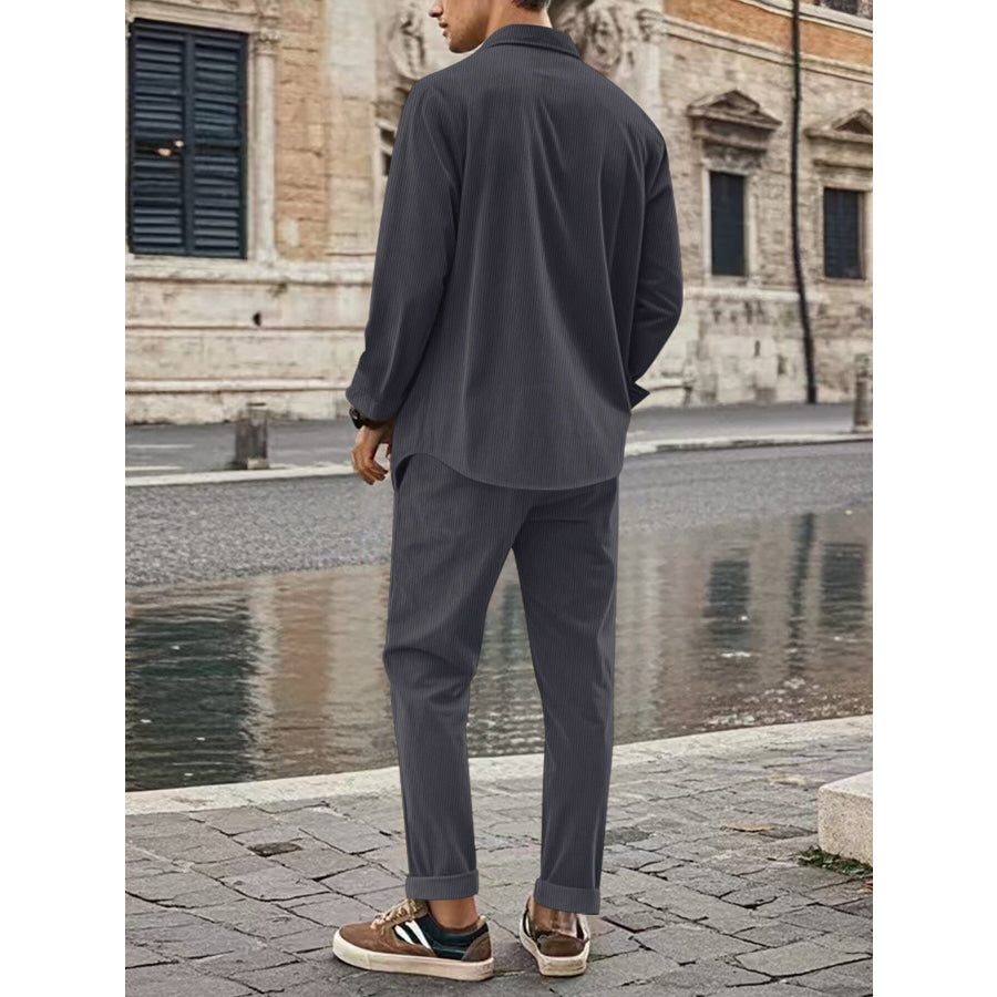 Men’s Full Size Button Up Long Sleeve Shirt and Pants Set Plus Size Apparel and Accessories
