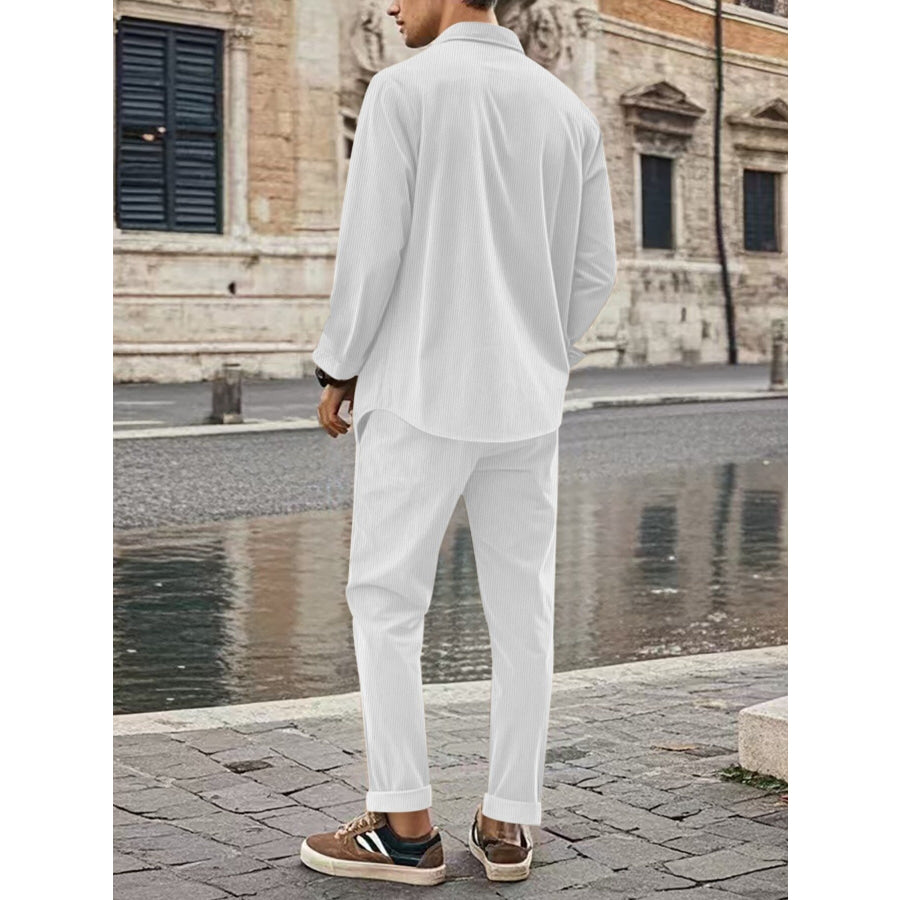 Men’s Full Size Button Up Long Sleeve Shirt and Pants Set Plus Size Apparel and Accessories
