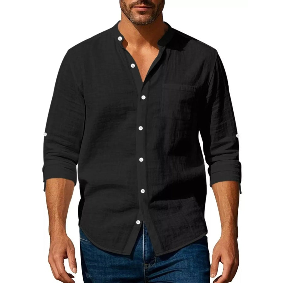 Men’s Full Size Button Up Long Sleeve Shirt Plus Size Black / S Apparel and Accessories