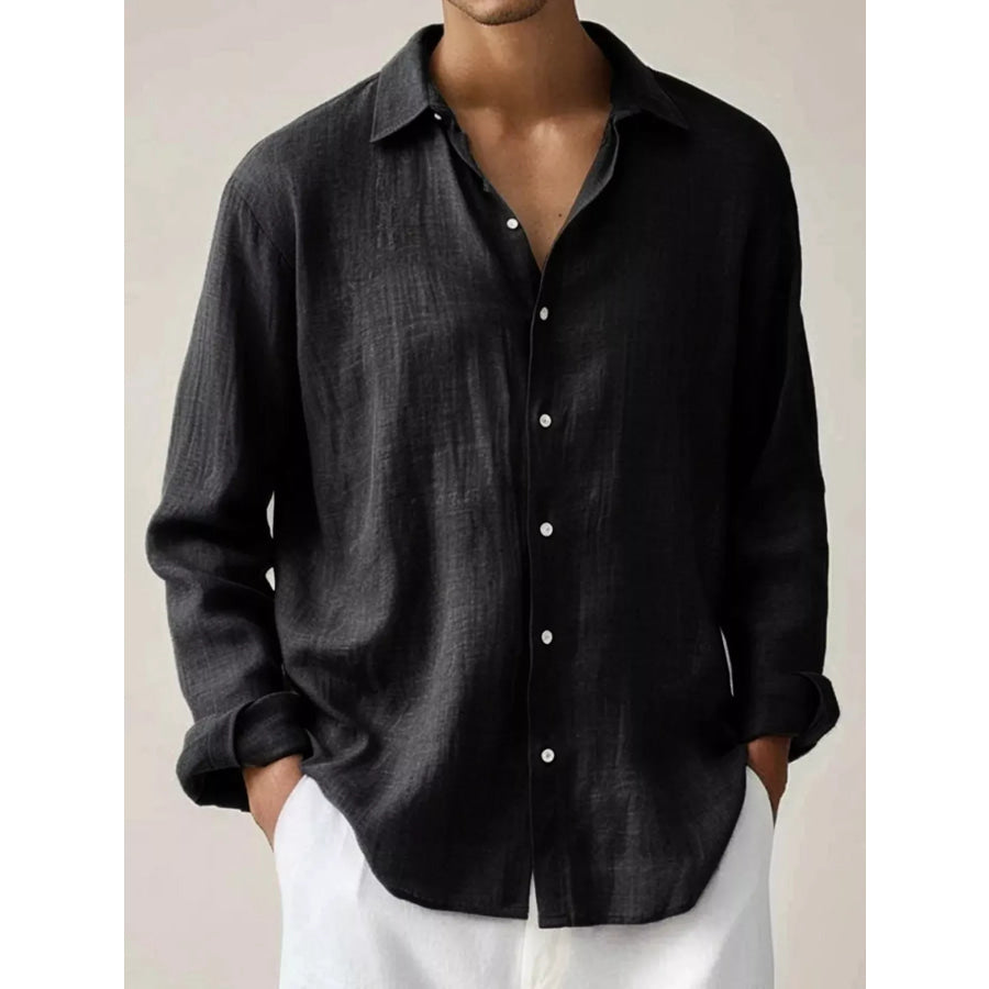 Men’s Full Size Button Up Long Sleeve Shirt Plus Size Black / S Apparel and Accessories