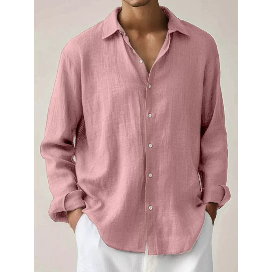 Men’s Full Size Button Up Long Sleeve Shirt Plus Size Dusty Pink / S Apparel and Accessories
