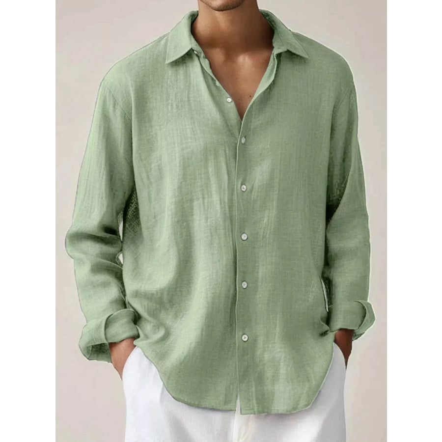 Men’s Full Size Button Up Long Sleeve Shirt Plus Size Gum Leaf / S Apparel and Accessories
