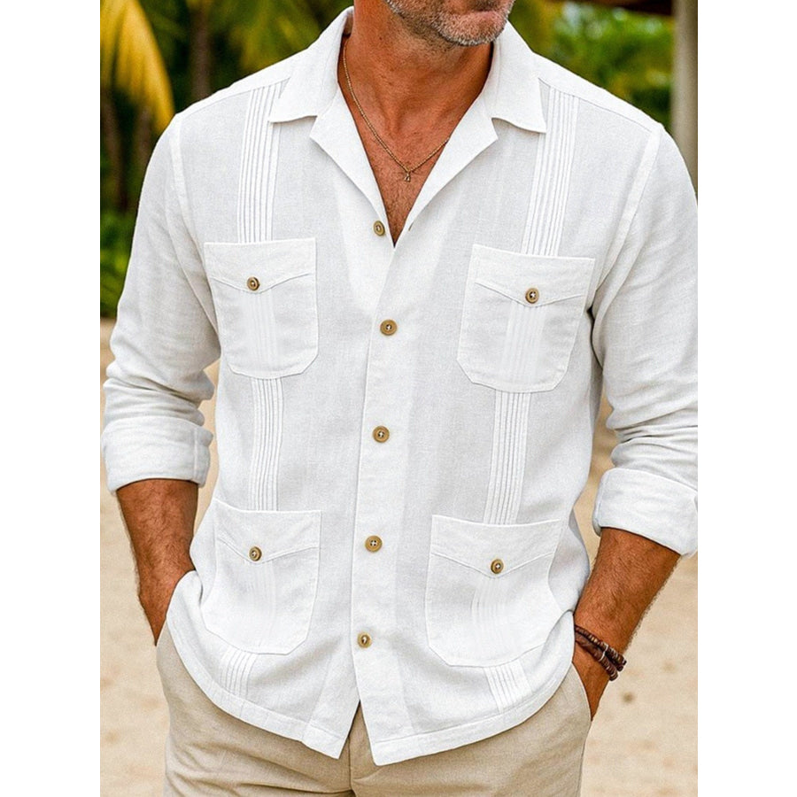 Men’s Full Size Button Up Long Sleeve Shirt Plus Size White / S Apparel and Accessories