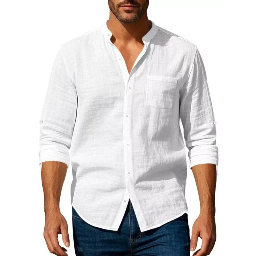 Men’s Full Size Button Up Long Sleeve Shirt Plus Size White / S Apparel and Accessories