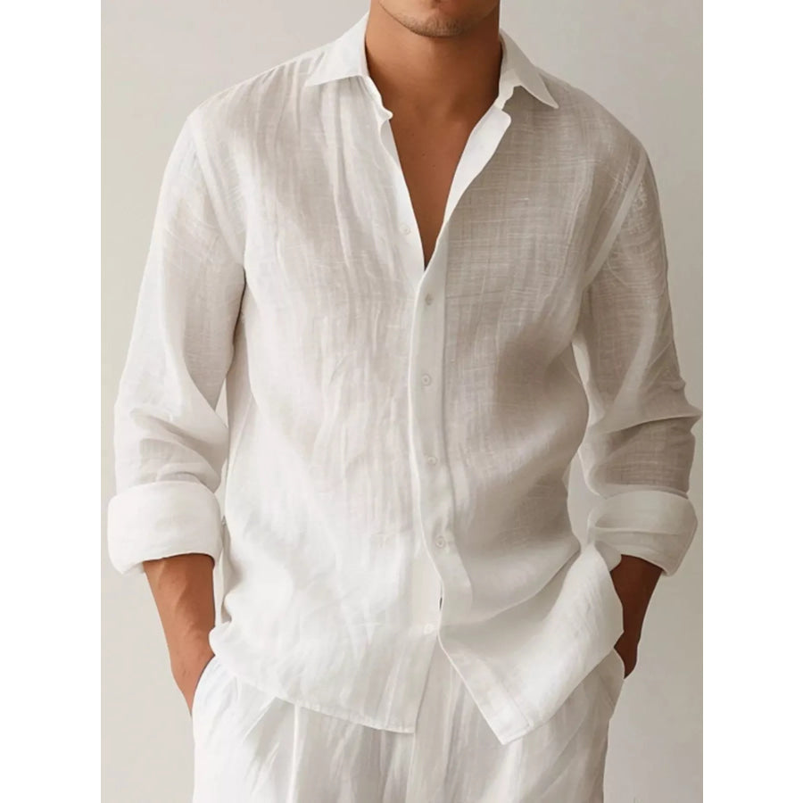 Men’s Full Size Button Up Long Sleeve Shirt Plus Size White / S Apparel and Accessories