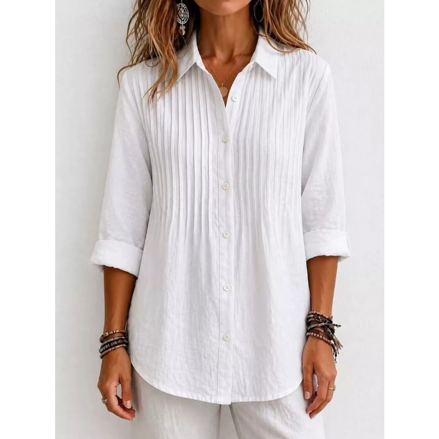 Men’s Full Size Button Up Long Sleeve Shirt Plus Size White / XS Apparel and Accessories