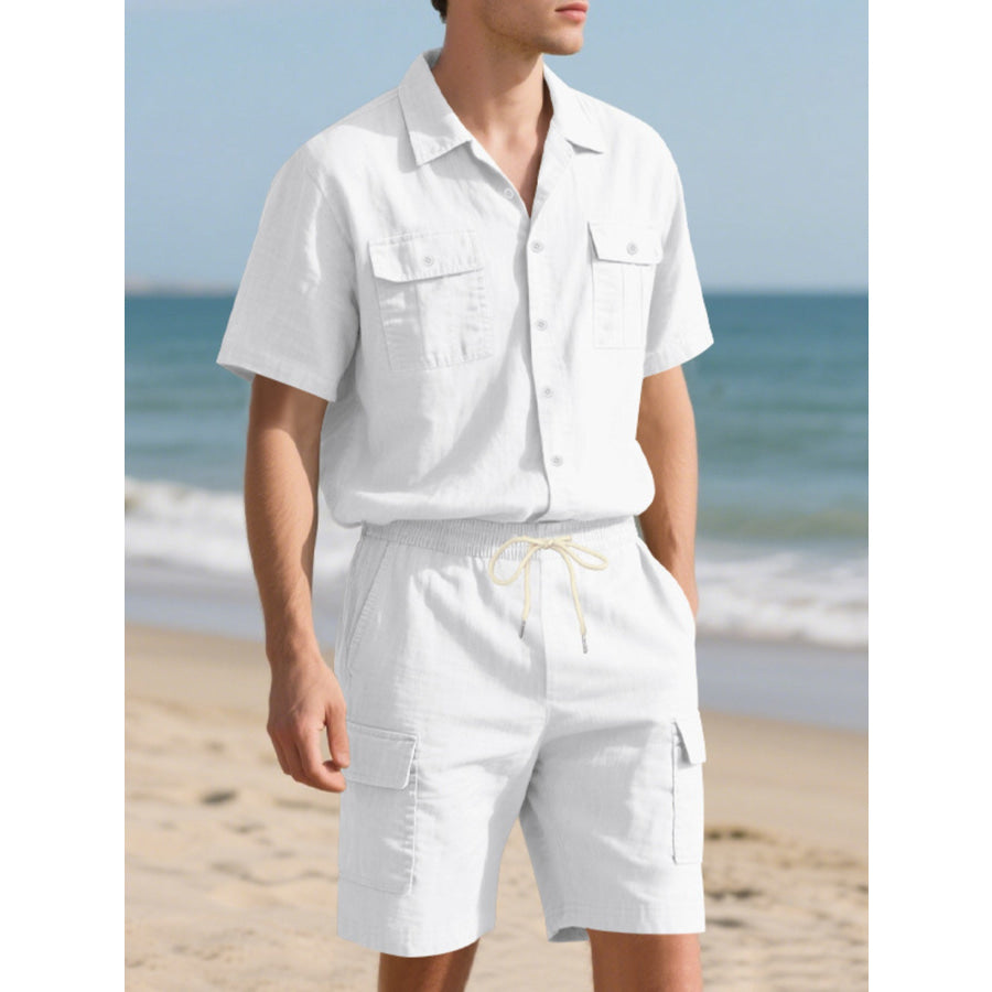 Men’s Full Size Button Up Shirt and Shorts Set Plus Size Apparel and Accessories