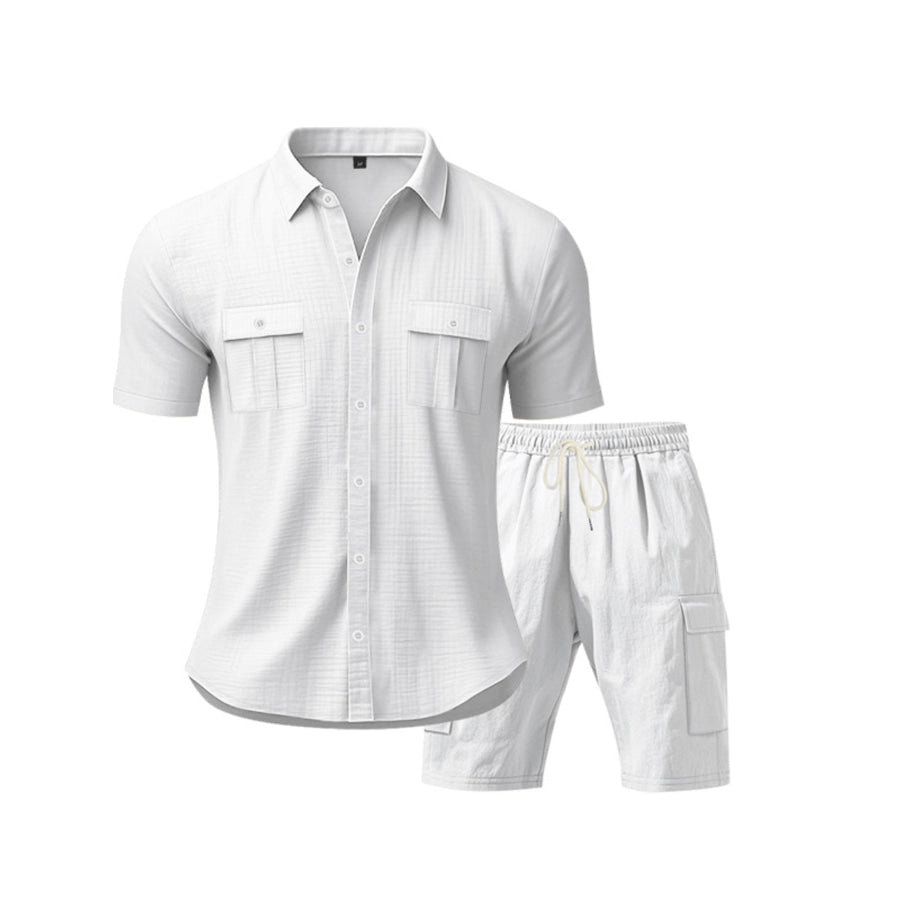 Men’s Full Size Button Up Shirt and Shorts Set Plus Size Apparel and Accessories