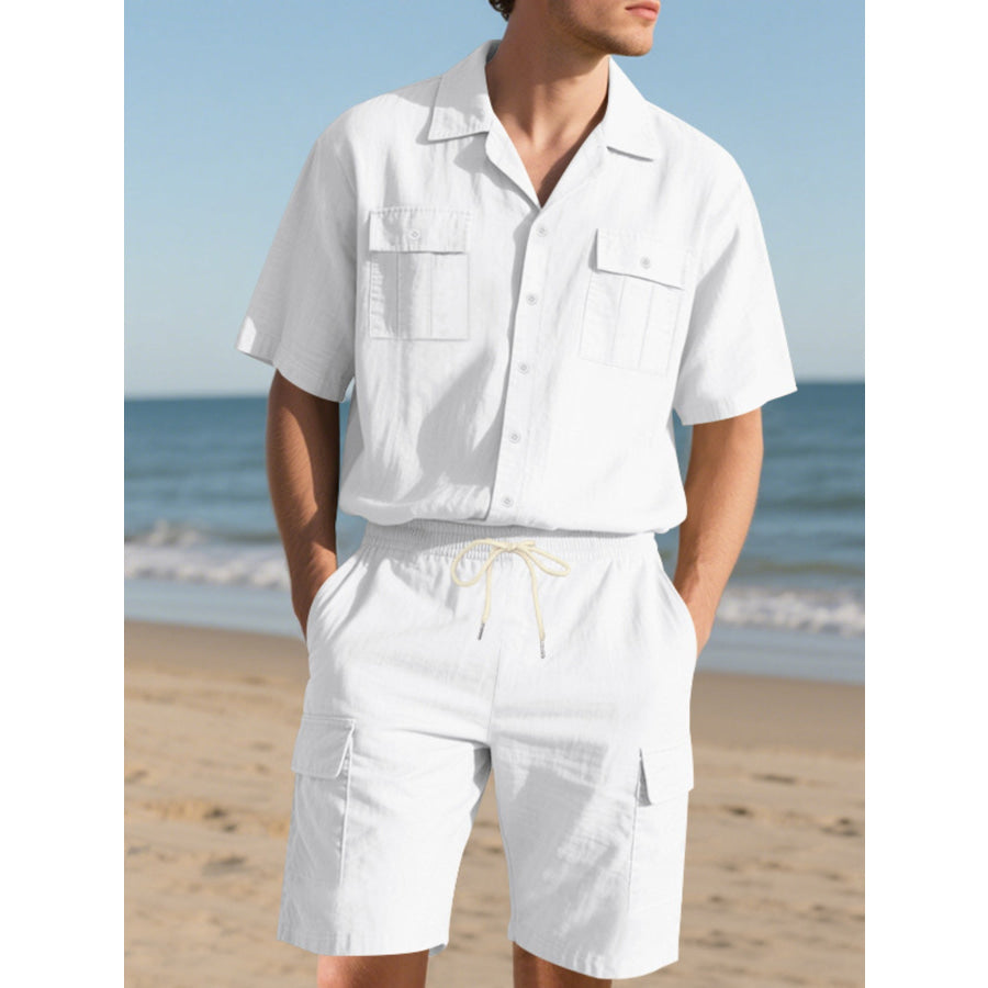 Men’s Full Size Button Up Shirt and Shorts Set Plus Size Apparel and Accessories