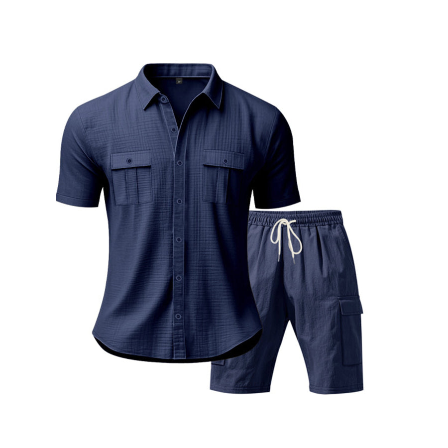 Men’s Full Size Button Up Shirt and Shorts Set Plus Size Apparel and Accessories