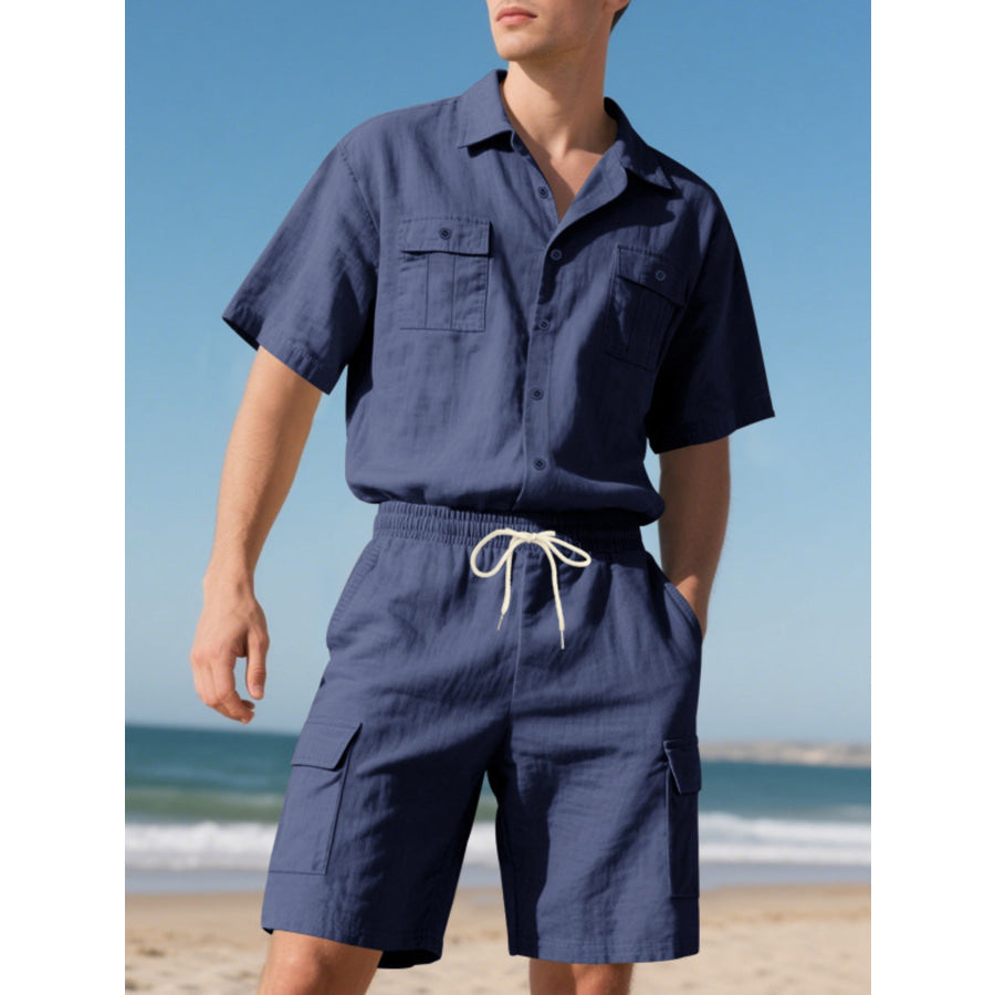 Men’s Full Size Button Up Shirt and Shorts Set Plus Size Apparel and Accessories