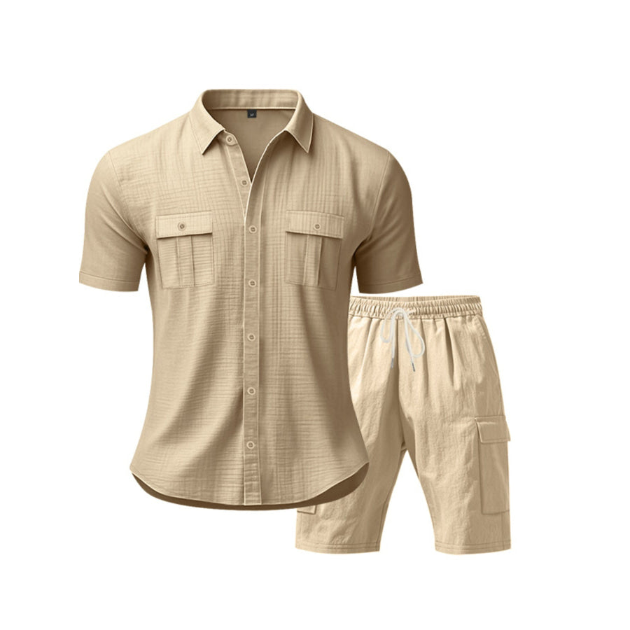 Men’s Full Size Button Up Shirt and Shorts Set Plus Size Apparel and Accessories