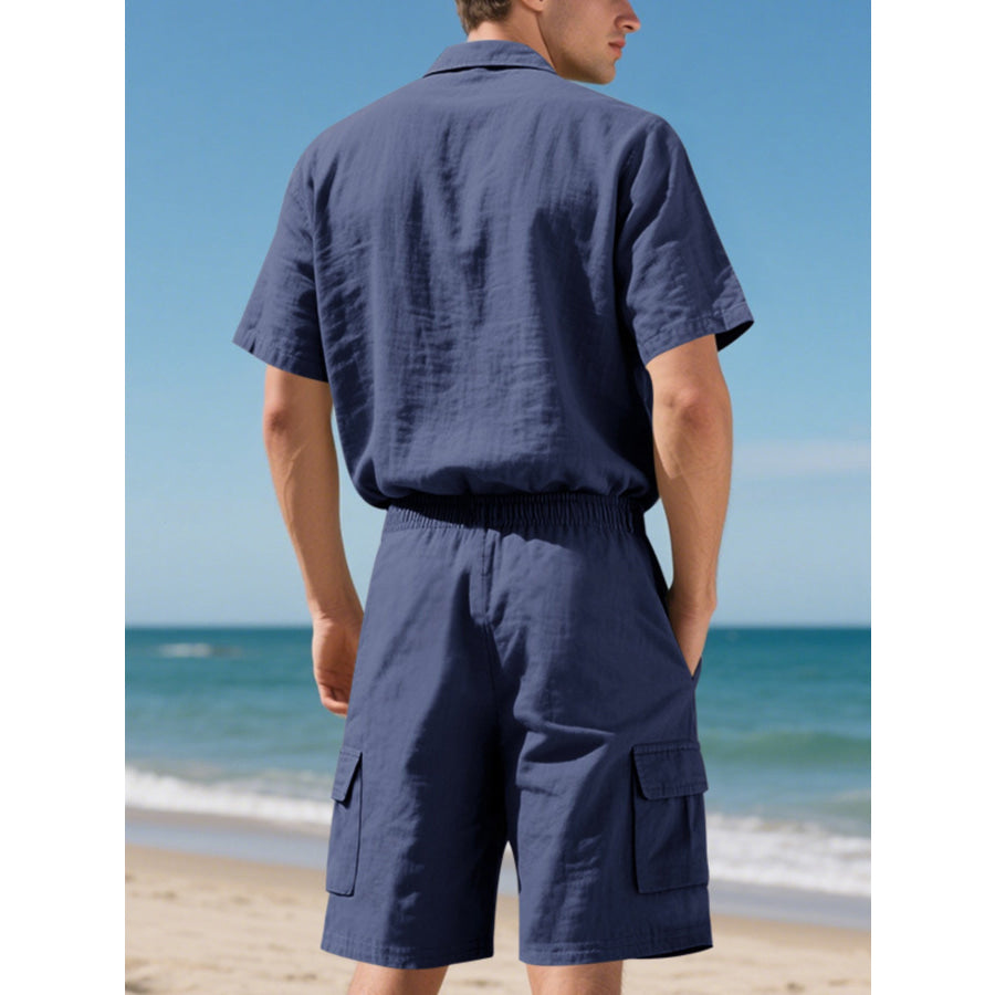 Men’s Full Size Button Up Shirt and Shorts Set Plus Size Apparel and Accessories