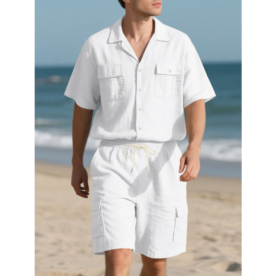 Men’s Full Size Button Up Shirt and Shorts Set Plus Size Apparel and Accessories