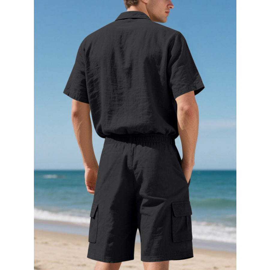 Men’s Full Size Button Up Shirt and Shorts Set Plus Size Apparel and Accessories