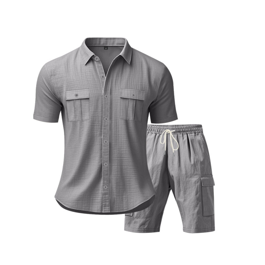 Men’s Full Size Button Up Shirt and Shorts Set Plus Size Apparel and Accessories