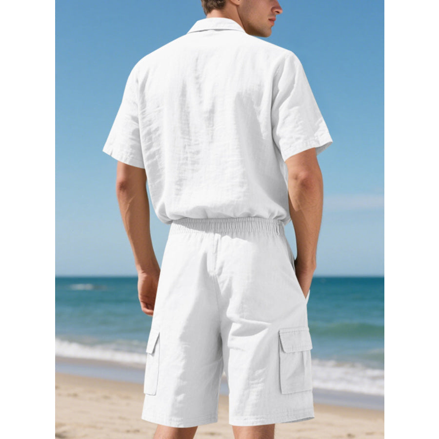 Men’s Full Size Button Up Shirt and Shorts Set Plus Size Apparel and Accessories