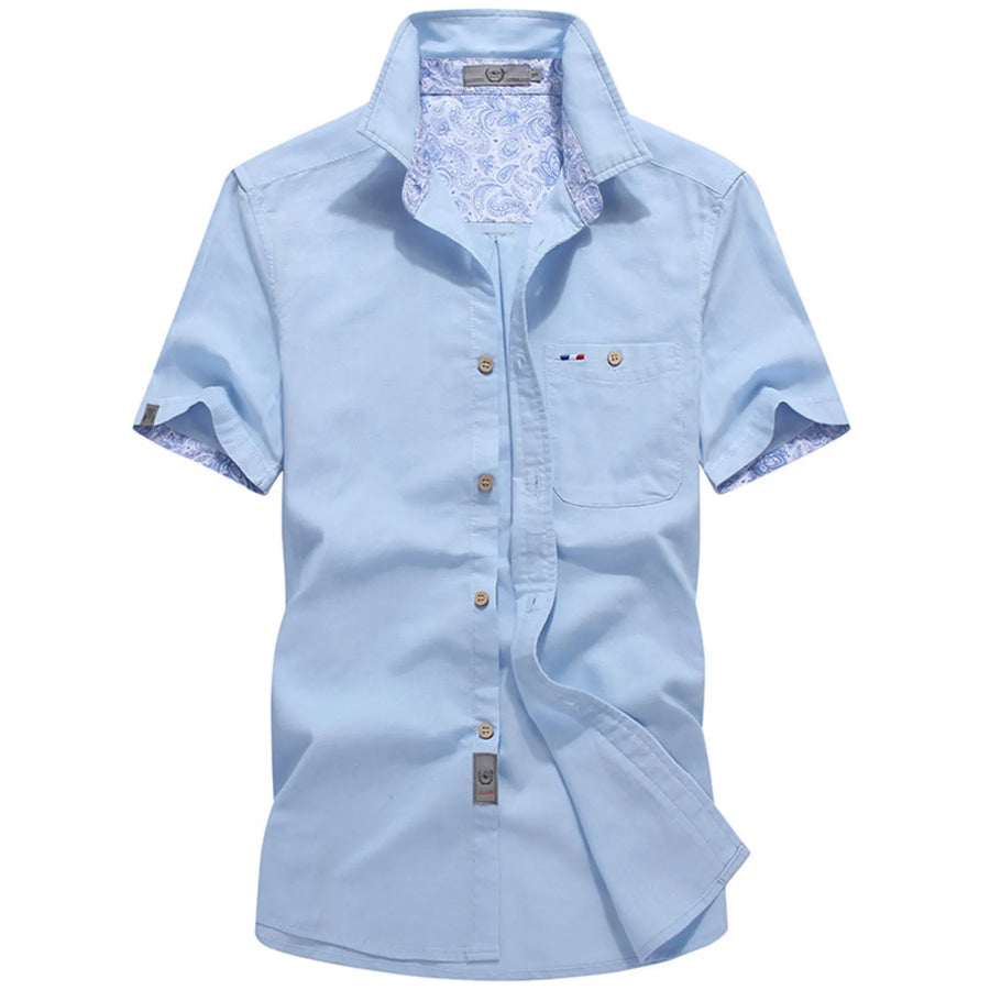 Men’s Full Size Button Up Short-Sleeve Casual Shirt Plus Size Light Blue / S Apparel and Accessories