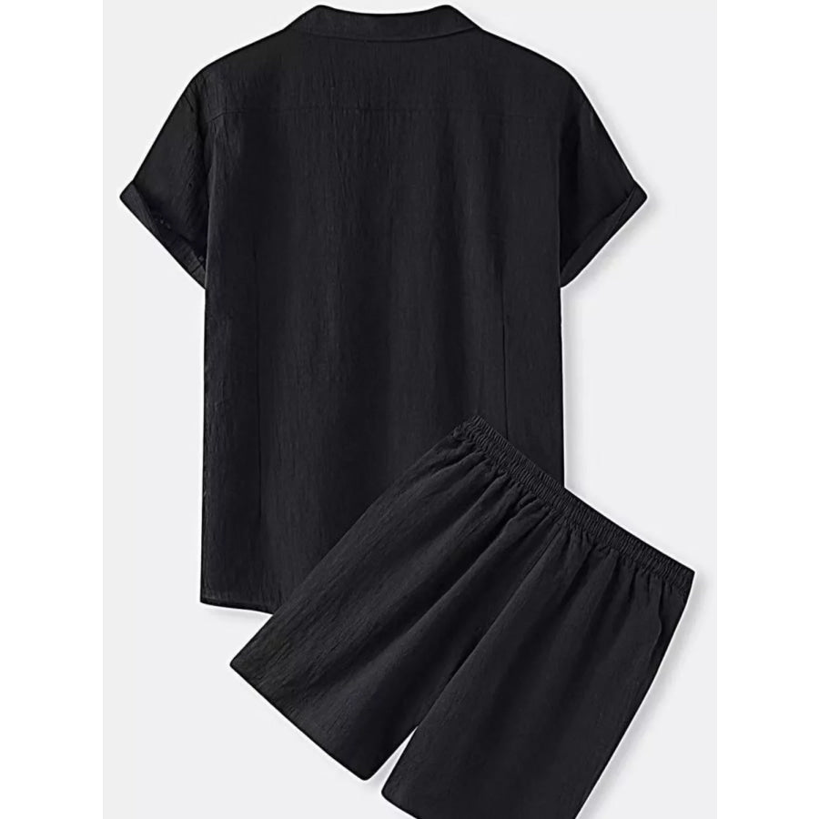 Men’s Full Size Button Up Short Sleeve Shirt and Shorts Set Plus Size Apparel and Accessories