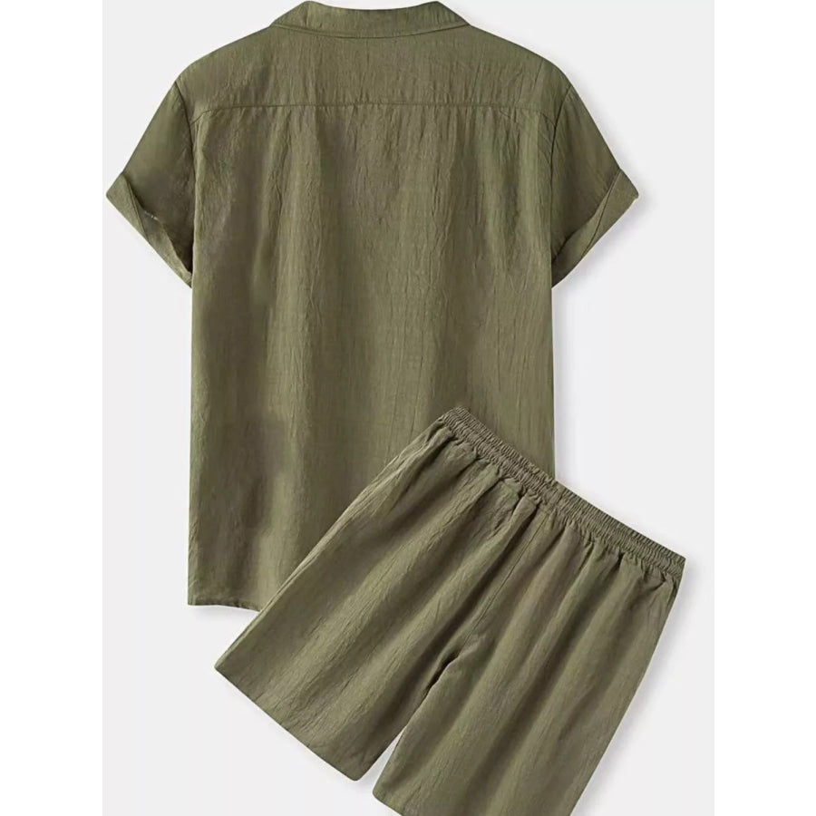 Men’s Full Size Button Up Short Sleeve Shirt and Shorts Set Plus Size Apparel and Accessories