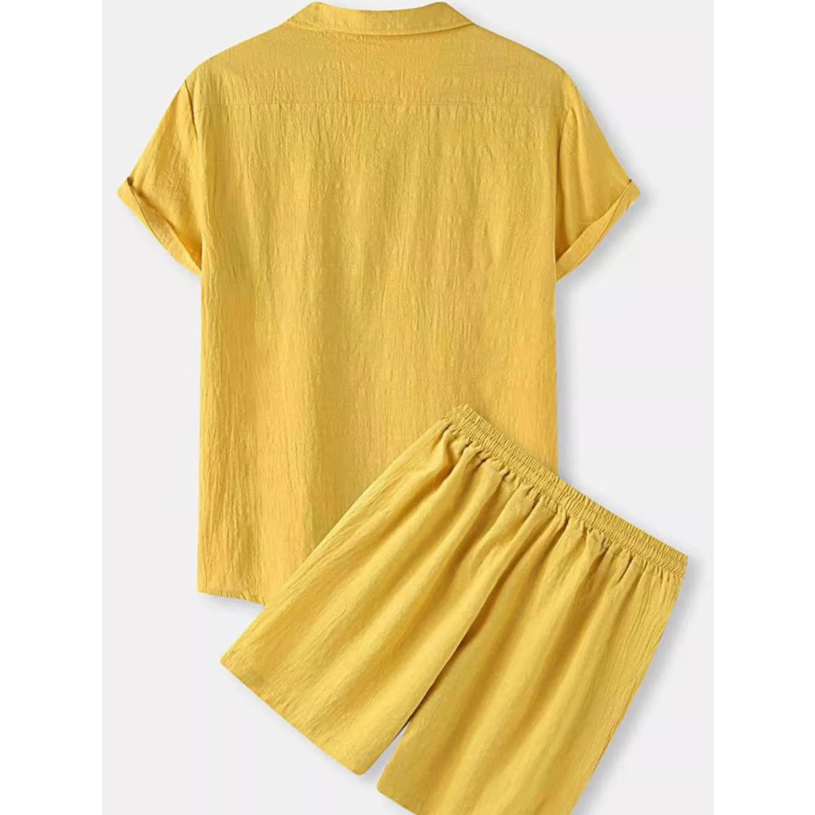 Men’s Full Size Button Up Short Sleeve Shirt and Shorts Set Plus Size Apparel and Accessories