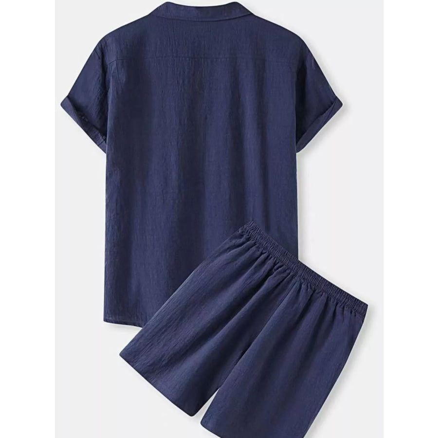Men’s Full Size Button Up Short Sleeve Shirt and Shorts Set Plus Size Apparel and Accessories