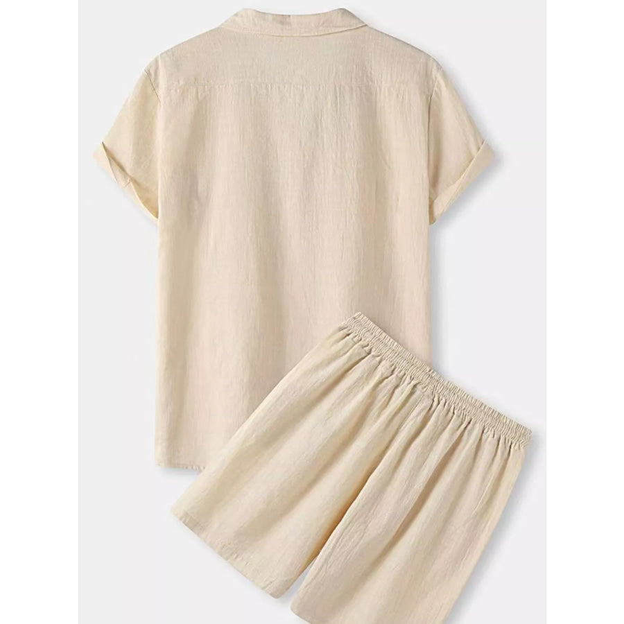 Men’s Full Size Button Up Short Sleeve Shirt and Shorts Set Plus Size Apparel and Accessories