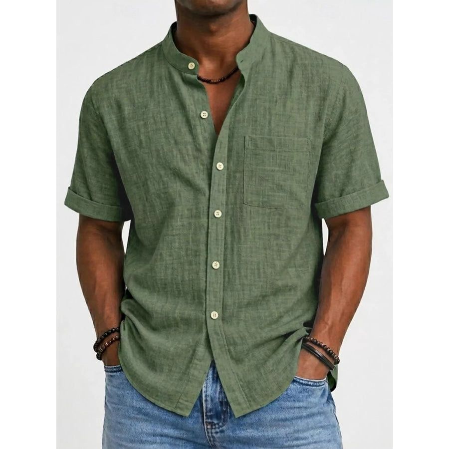 Men’s Full Size Button Up Short Sleeve Shirt Plus Size Army Green / S Apparel and Accessories