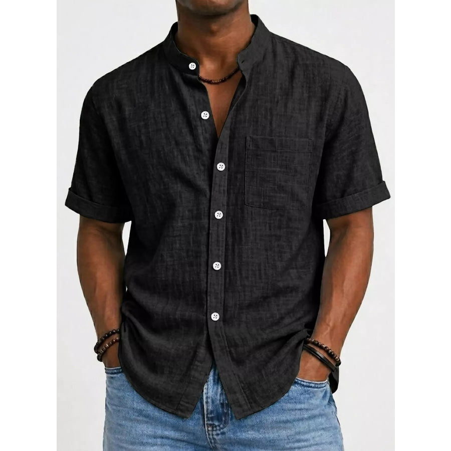 Men’s Full Size Button Up Short Sleeve Shirt Plus Size Black / S Apparel and Accessories