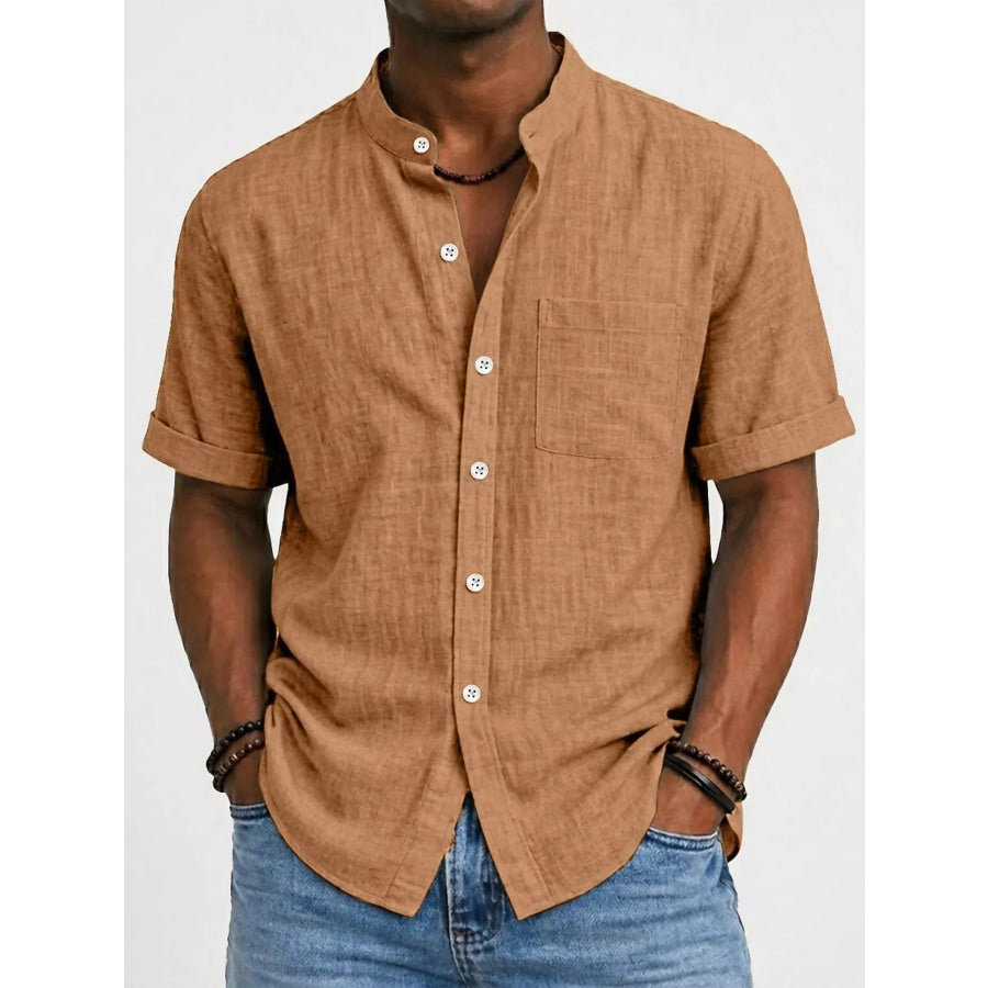 Men’s Full Size Button Up Short Sleeve Shirt Plus Size Ginger / S Apparel and Accessories